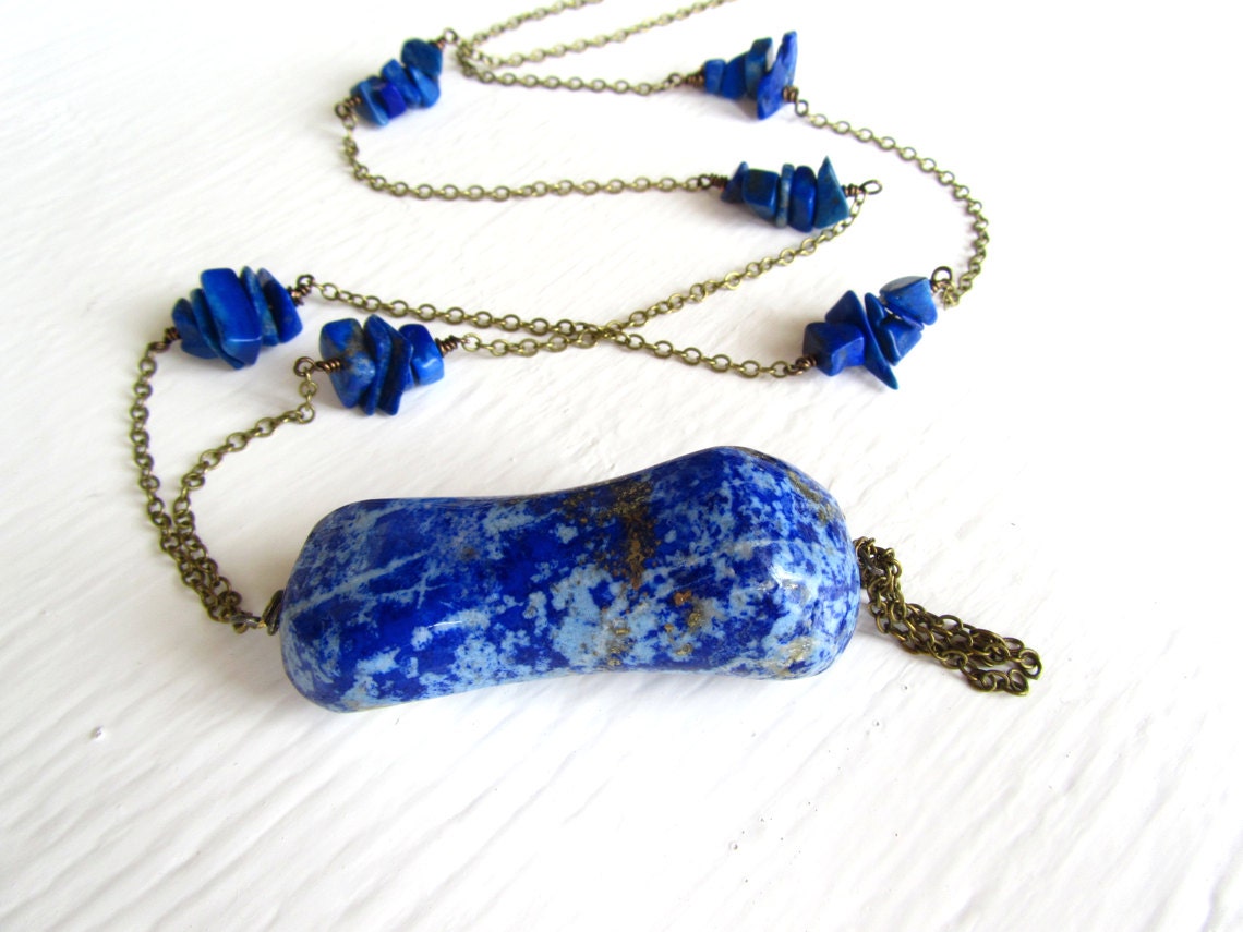 Lapis Pendant Necklace : Indigo Blue Lapis Necklace, Lapis Lazuli Organic Natural Stone Necklace, Unique Jewelry