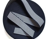 2" Reversible Navy Blue & White Strips Stretch Elastic Band. (1 Yard)