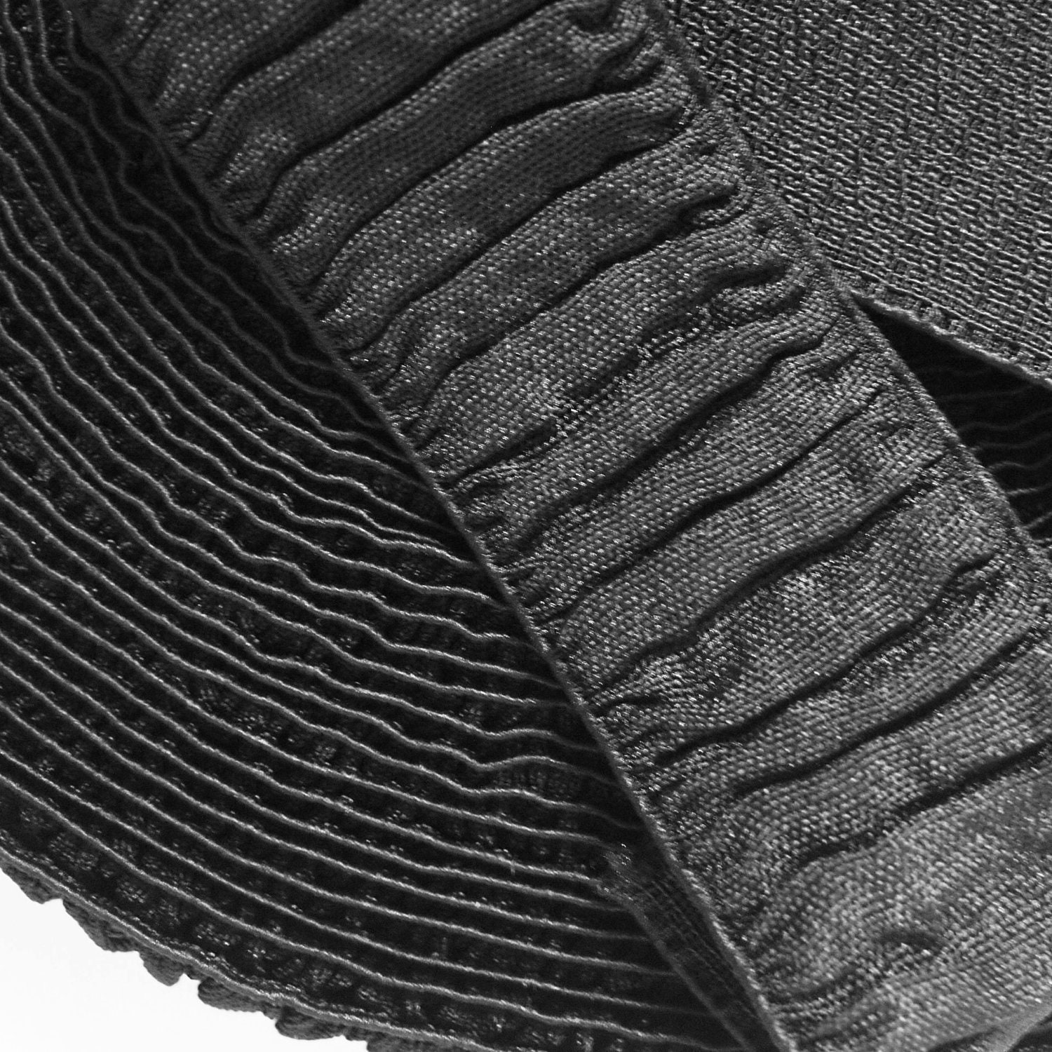 2" Black Pleated Cloth Stretch Elastic Band. (1 Yard)