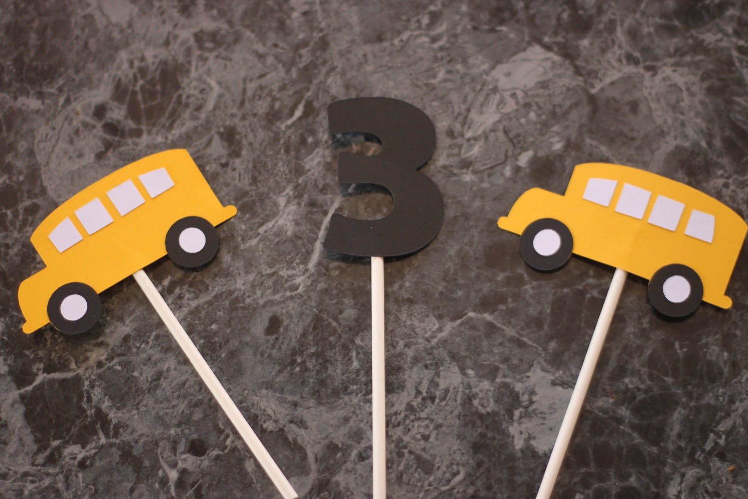 Set of 12 school bus cupcake toppers