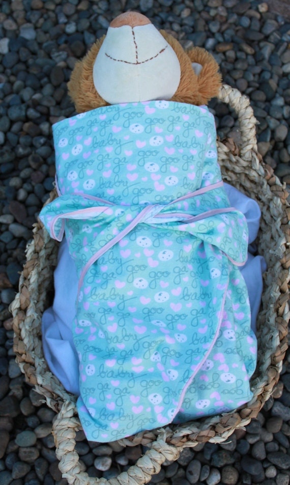SALE Infant Swaddling Blanket - Green and Pink "Ga Ga For Babies" - Baby Swaddler - Swaddle Wrap - Infant Receiving Blanket