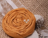 Lovley mustard yellow  keepsake bridal rosette  garter with pearl accent