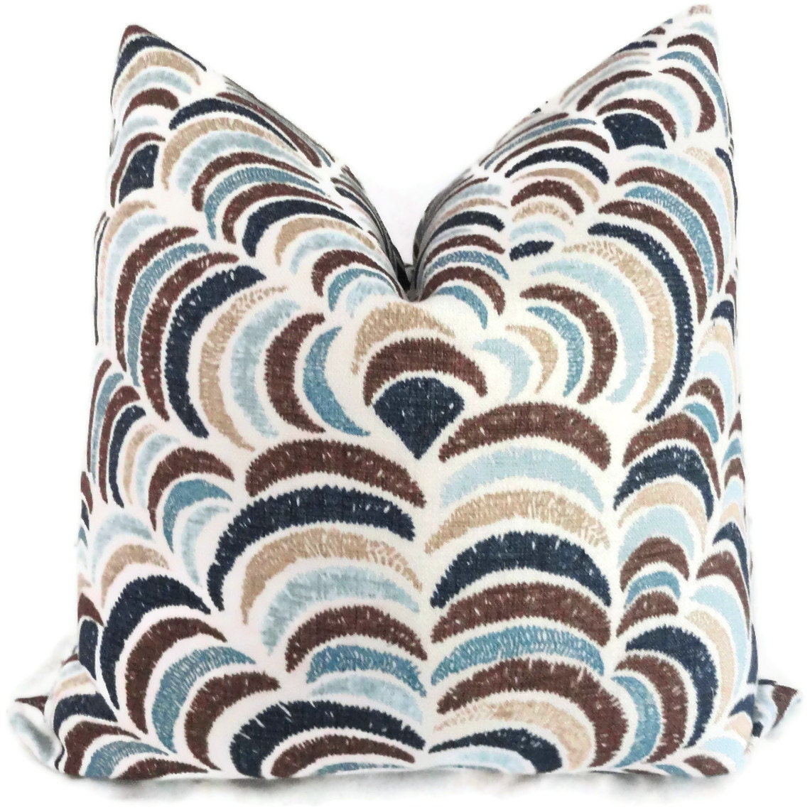 SALE John Robshaw Blue Brown Feather Decorative Pillow Cover 18x18, 20x20, 22x22, 14x20 or 12x24