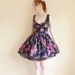 60sTea Party Dress with Floral Print in Black with Roses,Tulle Skirt ,Wedding Cocktail Dinner Garden Party Dress S-M