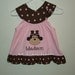Personalized Pink Gingham/Brown Pink Dots Round Neck Monkey Shirt