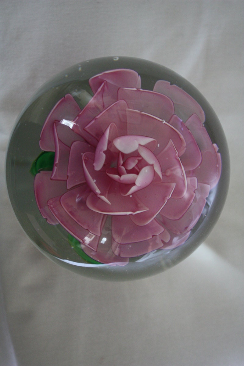 Vintage Pink Rose Glass Paperweight by 1VintageVirgin on Etsy