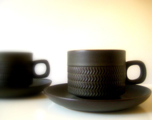 Denby Chevron set of Coffee Cups and Saucers Mid Century Made in England