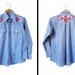 Vintage 60s Chambray Shirt Montgomery Ward Embroidered Selvedge - Women's Small / Men's XS