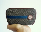 Handmade women brown and blue herringbone card holder wallet