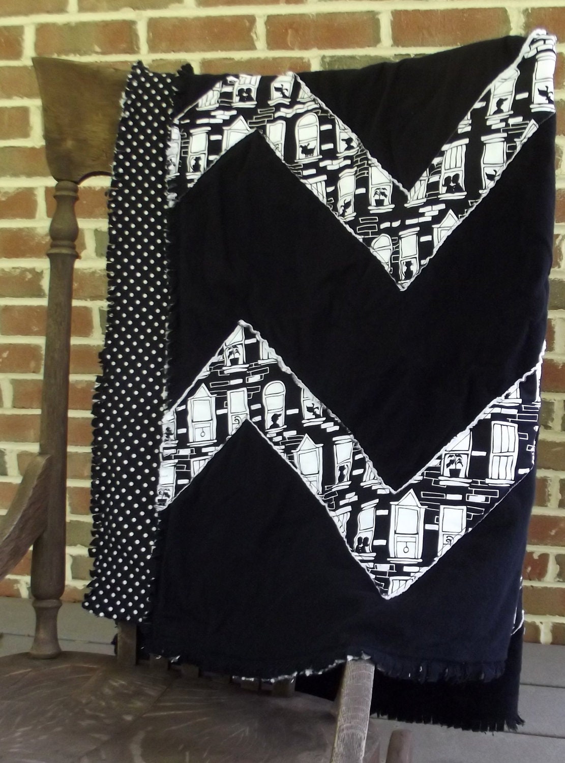 black and white chevron city quilt
