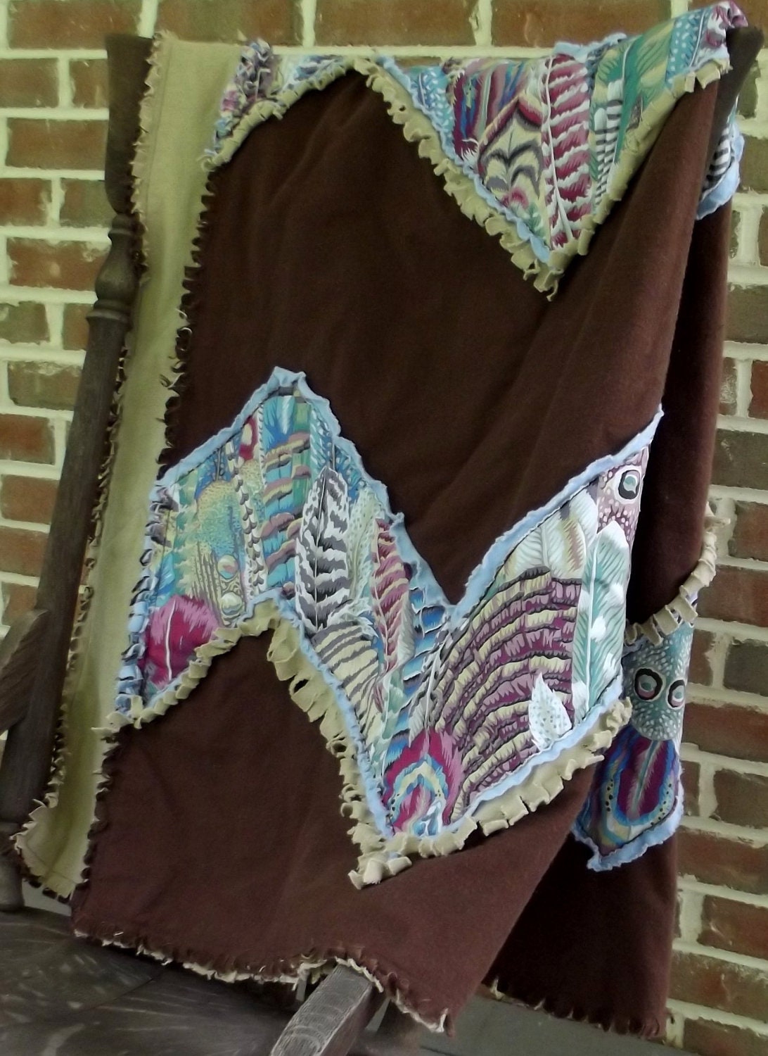 brown feather quilt blanket, chevron design