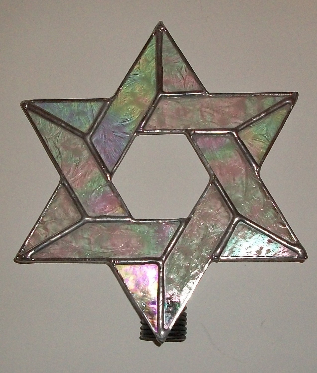 Stained Glass Star of David Tree Topper, Hand Made Interfaith Family Heirloom