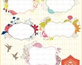 5 Digital Floral Frames and 2 Birds, For Invitations Cards, Journal Sticker Making, Clip Art for Personal and Small Commercial Use. BP 0686