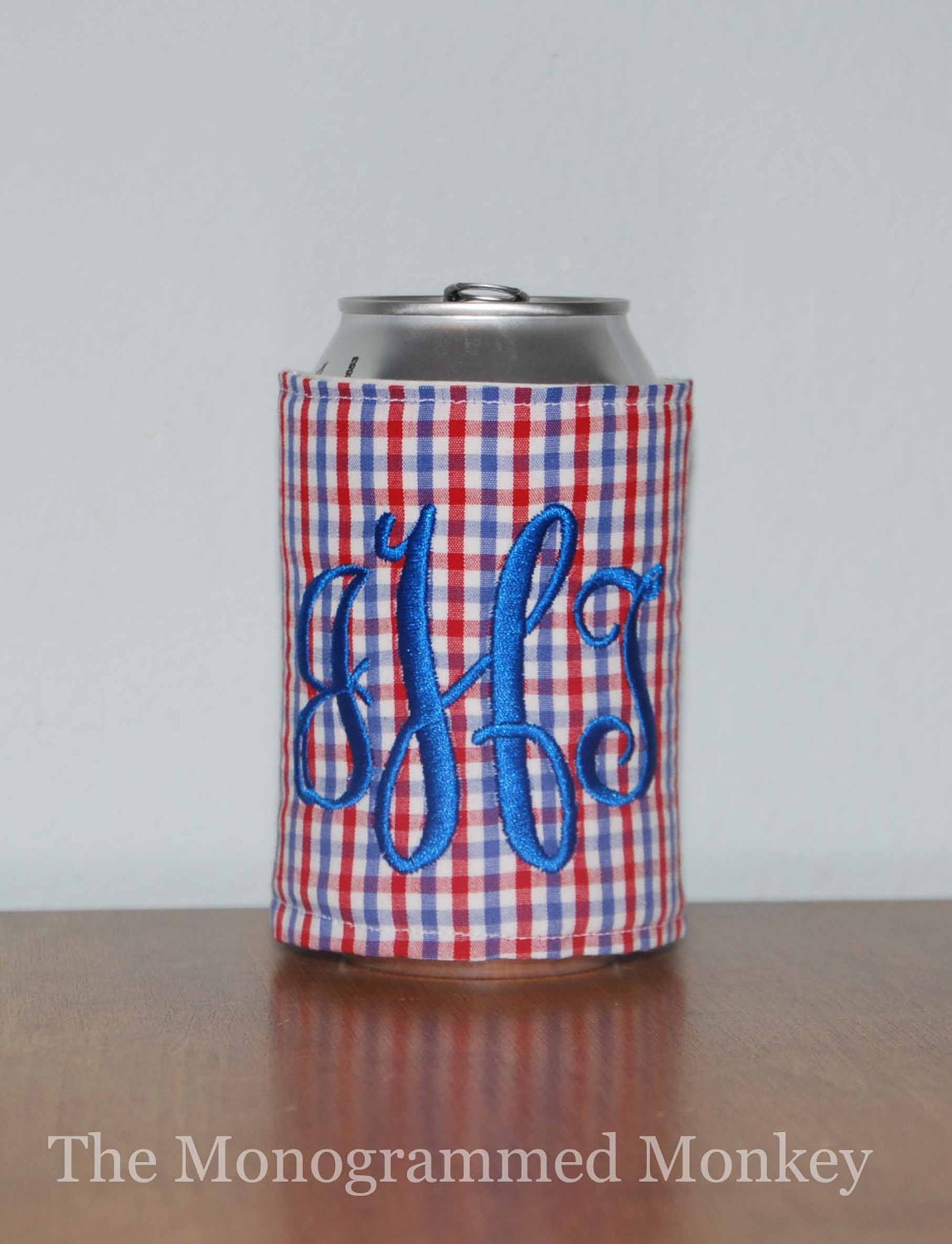 Custom Boutique Gingham Personalized Monogrammed Insulated Drink Can Koozie Cozy Coozie Drink Hugger Drink Huggie Coosie Koosie