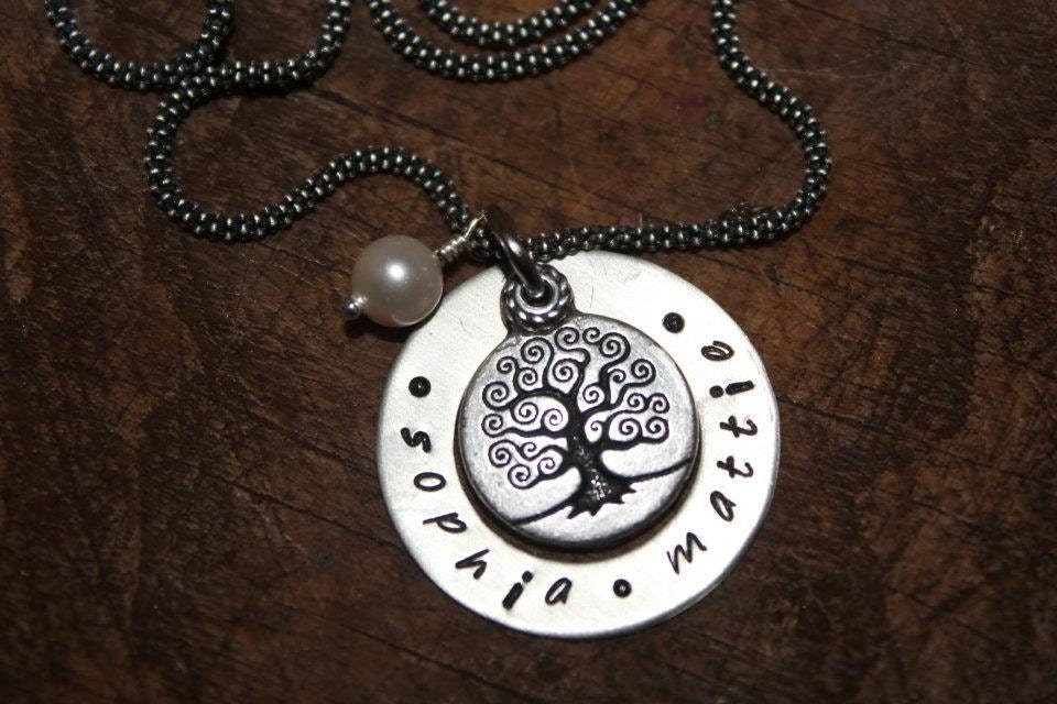 Tree of Life Hand stamped Necklace with 20" popcorn chain as pictured.... With or without Pearl