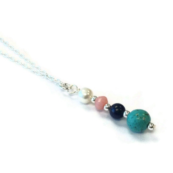 Gemstone Necklace Pearl Turquoise Coral Lapis Sterling Silver Jewelry Natural Gemstone Jewellery Chain Pendant N-326 327 328 329