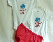 Dr Suess Twin boy Thing 1 Thing 2 Boutique Onsie Diaper Cover outfit  NB to size 4