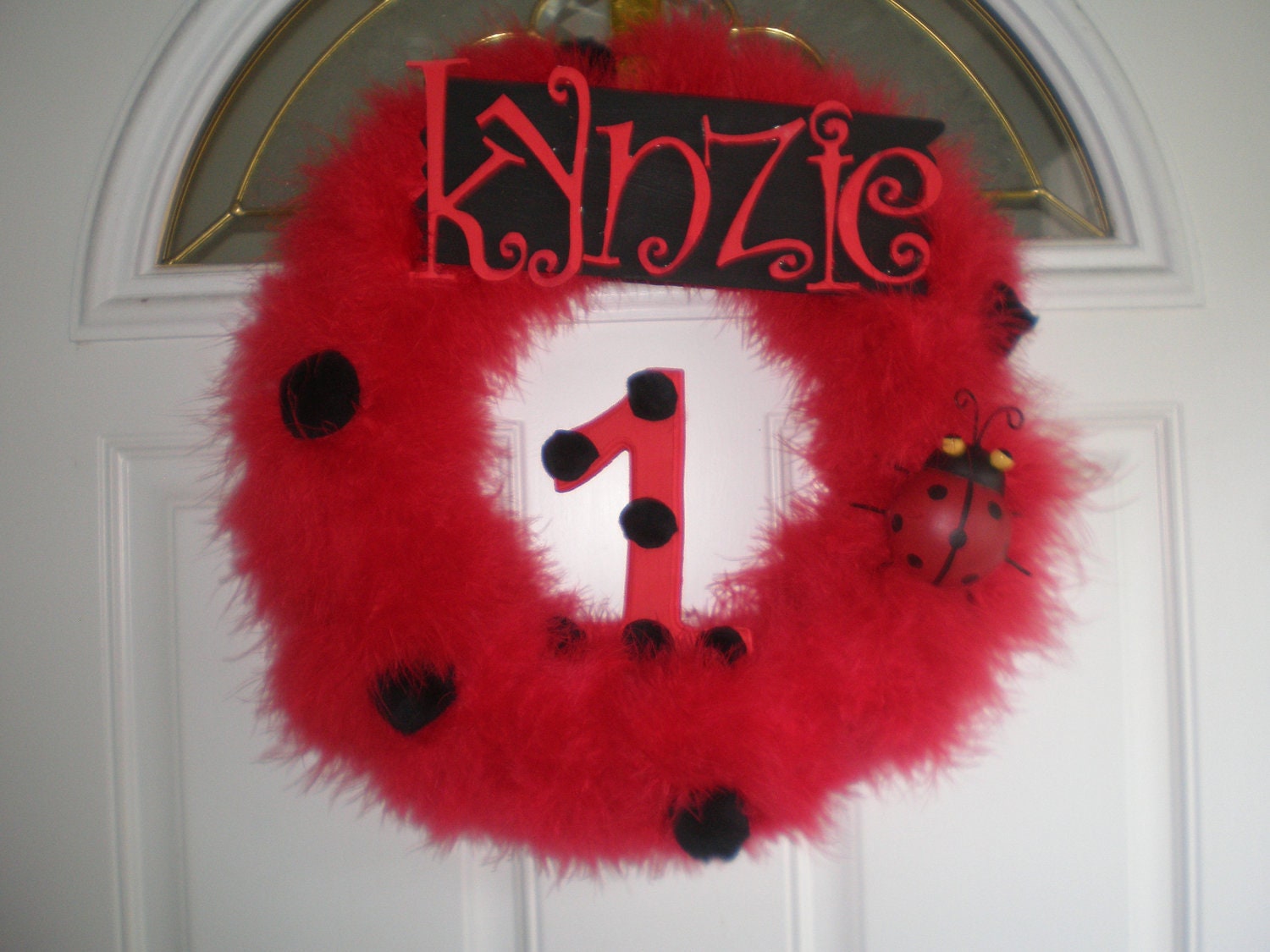 Ladybug Marabou Birthday Wreath