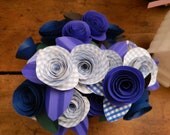 Paper flowers - Something Blue - Bouquet of 5 flowers - Polka dots, royal blue, and buffalo checks - DIY - Wedding bouquets ,decorations