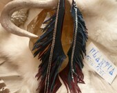 Banshee........2 tone dark blue and deep red long leather earrings