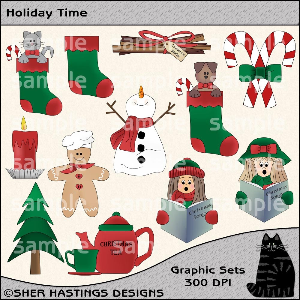 Holiday Time Christmas Clipart and Graphic Set, Carolers Clipart, Holiday Clipart - Digital Scrapbooking Kit