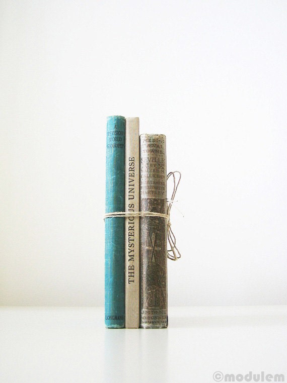 Geography, Science, and History Instant Library Collection - grey, gray, turquoise, vintage books, teal, antique, industrial decor, old