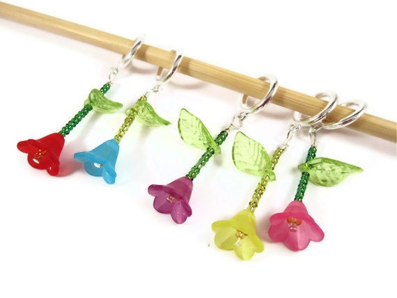 Knitting Stitch Markers - Set of 5 - Long Stemmed Flowers - Size US13