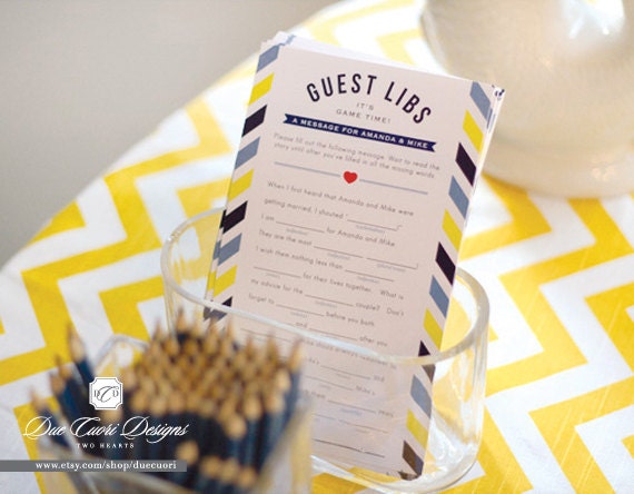 Guest Libs for Wedding Bridal or Baby Shower Game - Printable and Personalized