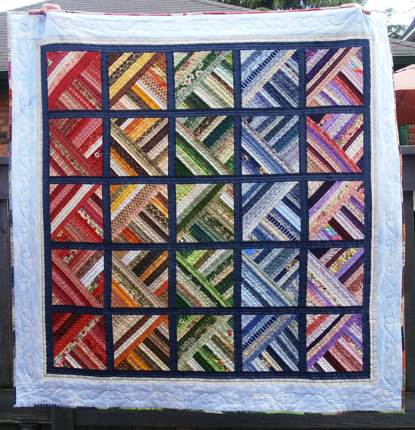 Hand Quilted Lap or Throw Quilt Rainbow of Colors