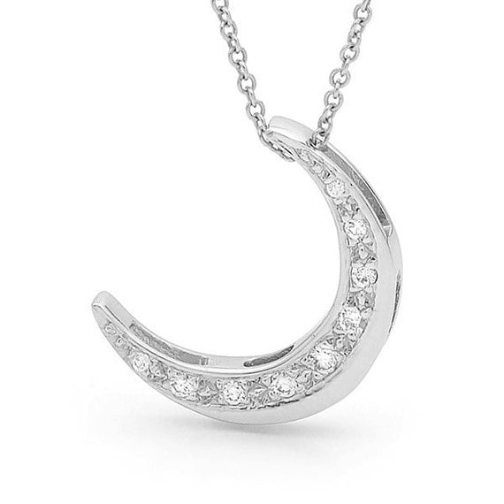 ... moon Necklace, White Gold and Diamond Moon Pendant, gold diamond moon