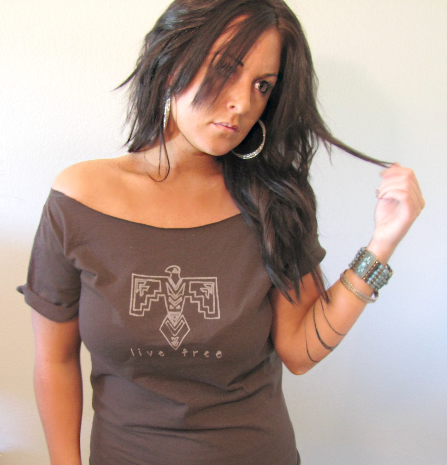 FREE SHIPPING Native American Inspired, Hipster ,Live Free, Thunderbird Tshirt, (women, teen girls) size SMALL