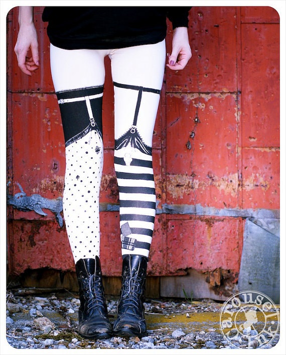 Pippi Leggings - Nude with Black Striped Legging Polka Dot Legging - NUDE - Legging - MEDIUM  Legging Womens Tights