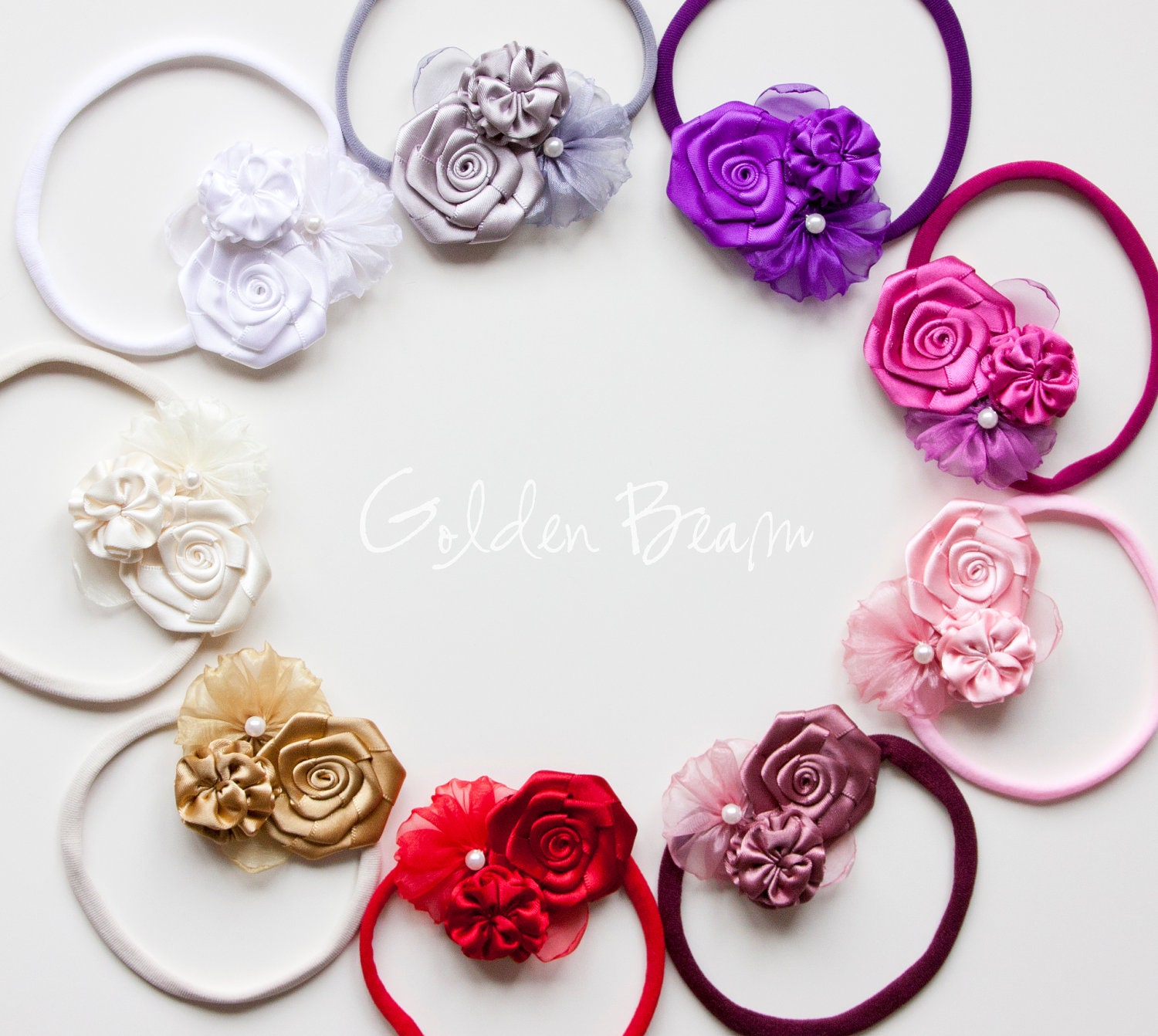 Flower Girl Headband -  Three Ivory Flowers Bouquet Handmade Headband