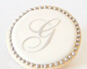Silver Monogram Letter Wedding Cookie Favors // 1 doz. // Wedding Bridal Shower Vintage Script Initial Letter Personalized