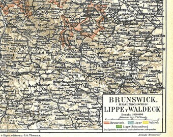 Vintage Map Germany Brunswick Lippe and Waldeck  1923 to Frame