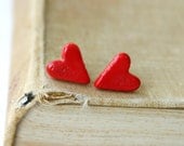 Tiny Red Heart Stud Earring in Romantic Rustic Red Bright Red or 32 Color Choices - Ready to Ship
