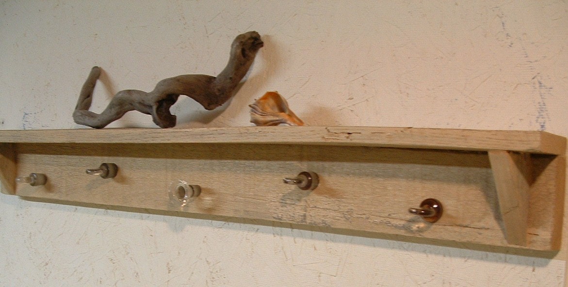 Rustic Wooden Coat Rack,  Necklace Organizer, Wall Shelf with Vintage Bottle Stoppers