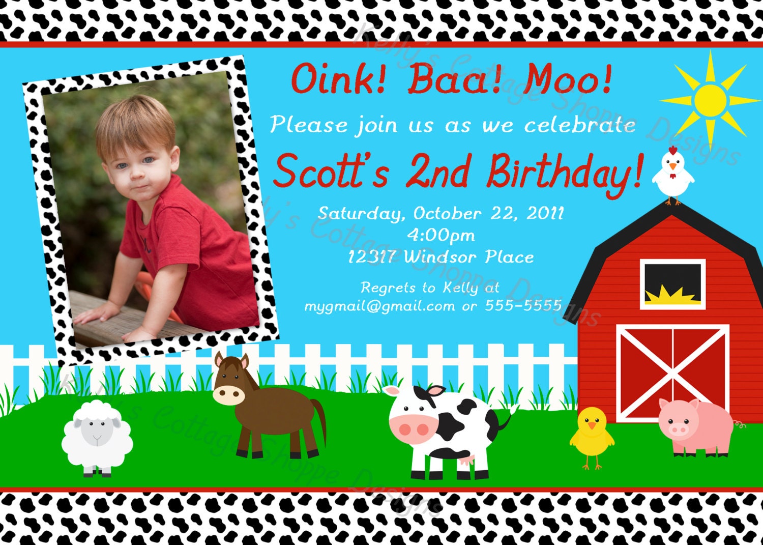 Photo Farm Animal Birthday Party Invitation.... Custom, Printable, Digital Il_570xn