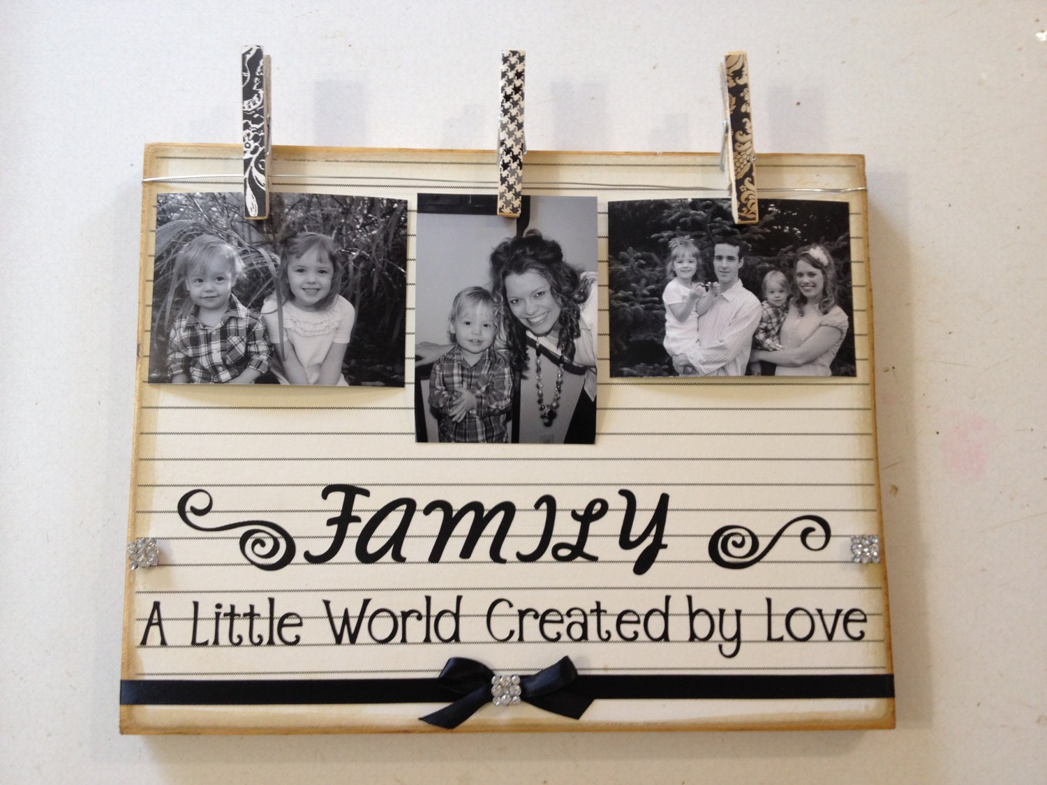 Wedding/Home Decor for the home or for wedding- Family A little world created by love wooden board vintage style personalized with pictures