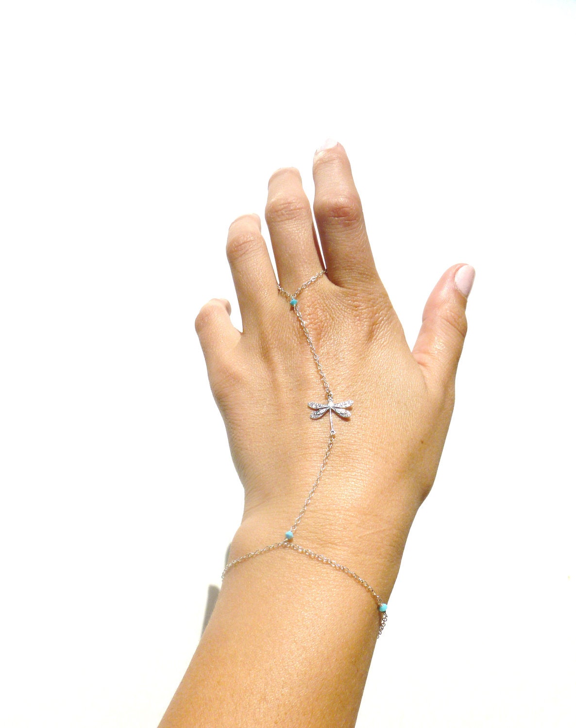 Dragonfly Bracelet Ring Sterling Silver with Turquoise and Slave Bracelet