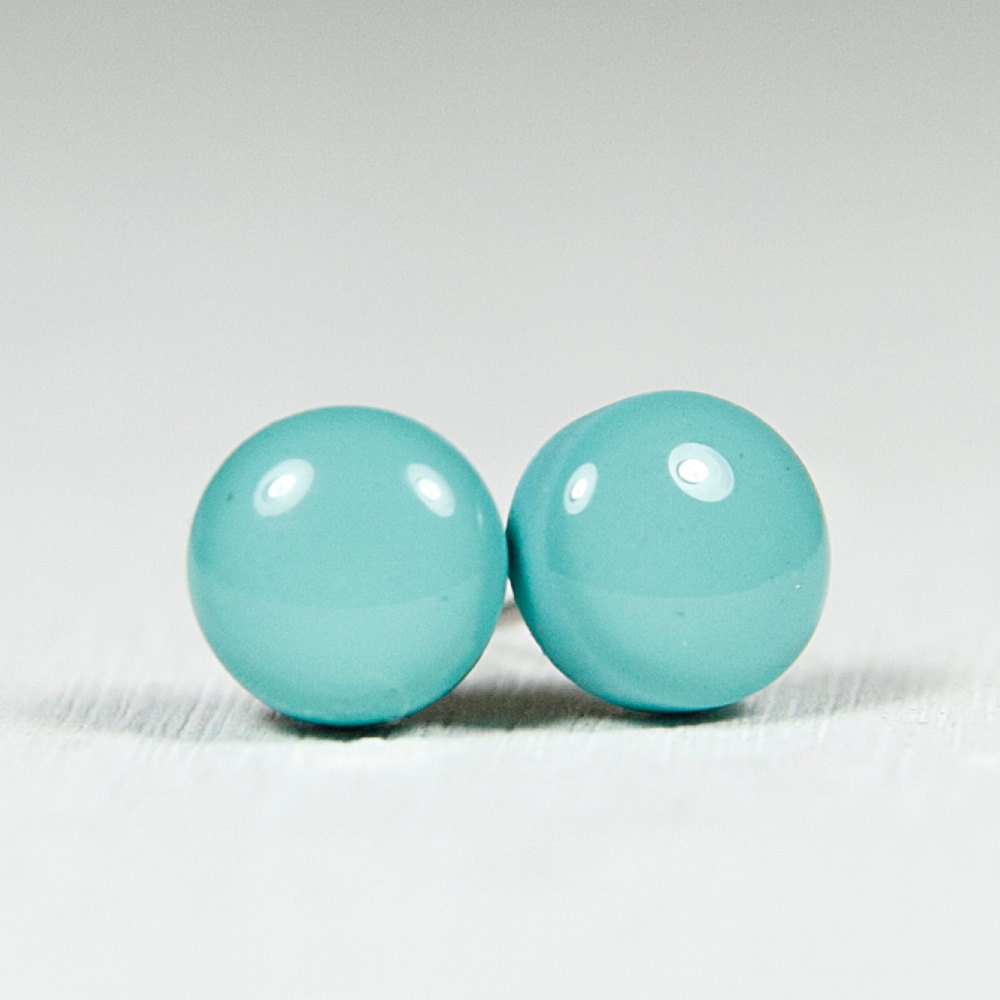 TIFFANY BLUE - Post Earrings - Studs - Clay & Resin Dot Post Studs - Small Posts Earrings