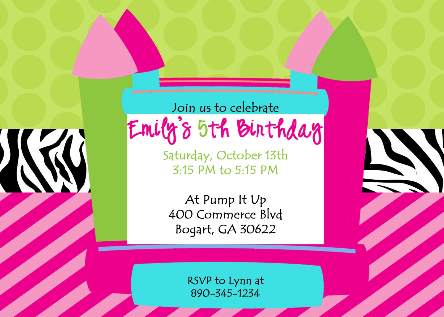 Printable Bright and Sassy Bounce House Birthday Party Invitation. Customized Printable Boncey House Invite. Il_570xn