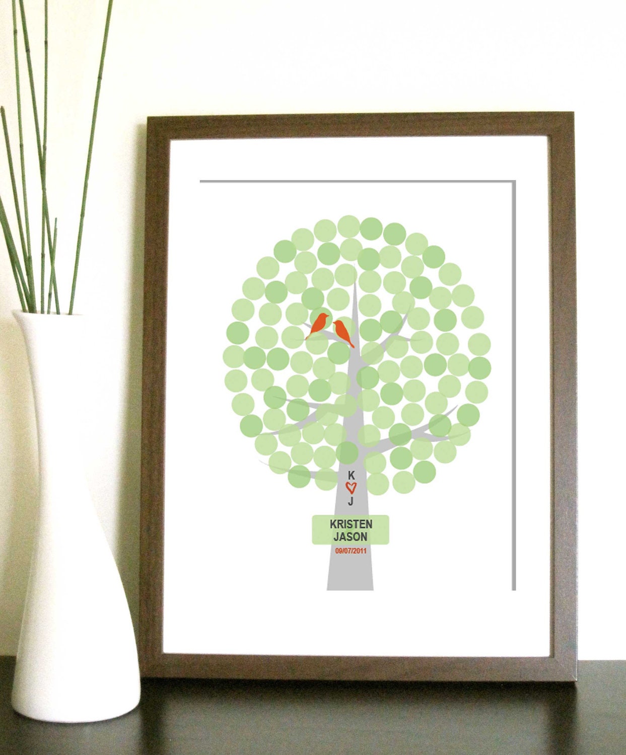 Wedding Tree, Anniversary Gift, Wedding anniversary, Circles and Birds. 8.5X11 Inches,Wedding Gift, Anniversary, Birthday, Housewarming