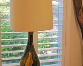 Drip Pottery Mid Century Lamp Large Yellow green brown glaze