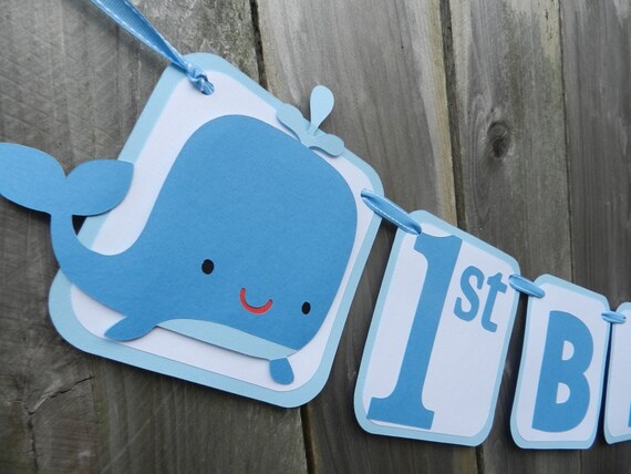 Whale 1st Birthday Banner Blue and White Il_570xn
