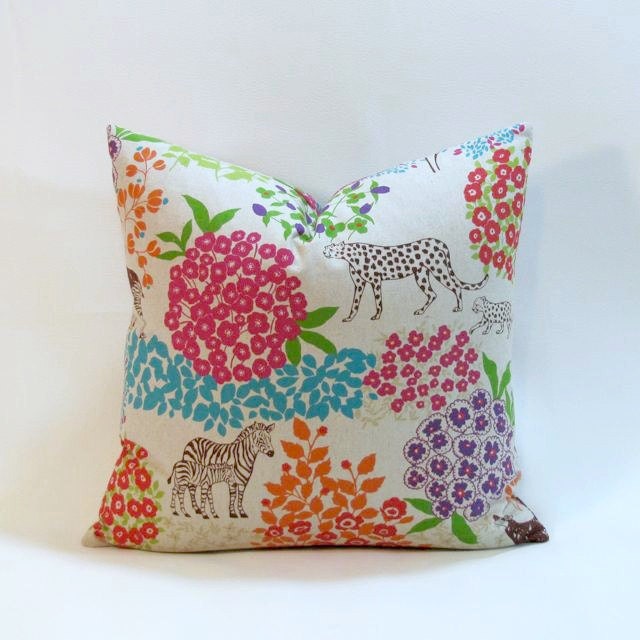 Summer Safari Zebra Floral 20" Square Pillow Cover in Japanese Echino Fabric / Reversible