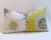 Yellow Gray White Sunflowers Pillow Cover / 12 x 20 " Lumbar / Invisible Zipper / Reversible
