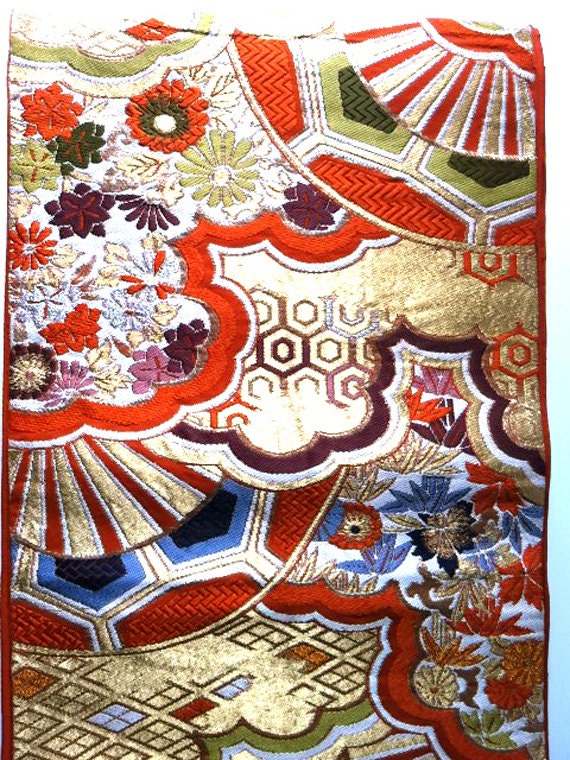 vintage kimono obi - japanese pure silk - nishijin ori - fukuro obi - 360cm - sent via EMS
