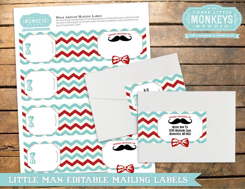 INSTANT DOWNLOAD Little Man Mustache Mailing Labels