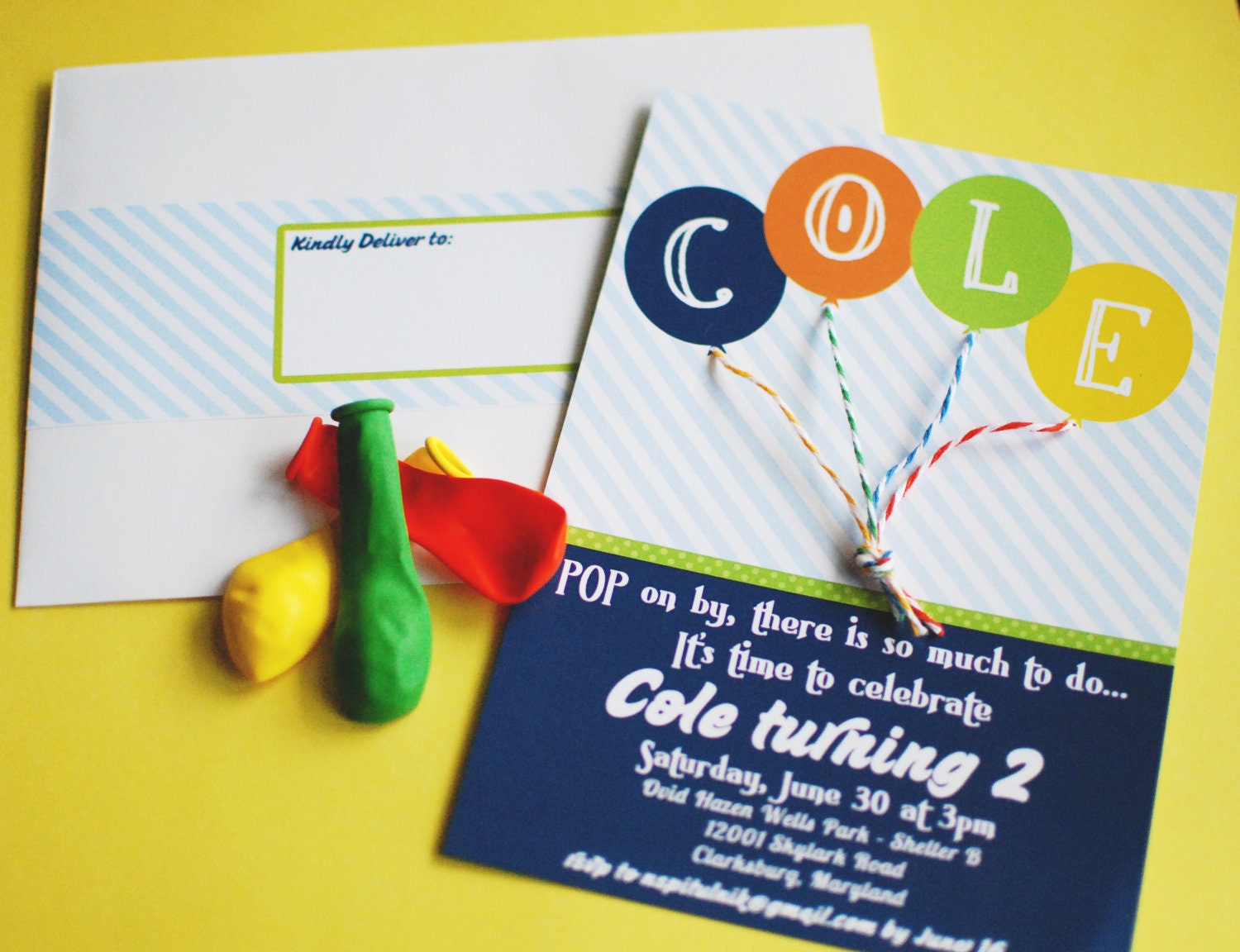 BALLOON BIRTHDAY Invitation, Up, Up & Away - As seen on Hostess with the Mostess, PRINTABLE by Libby Lane Press Il_170x135